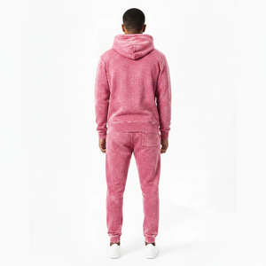 Custom Logo Pink Acid Wash Tracksuit Men Heavyweight Fleece Hoodie and Jogger Set Streetwear Streetwear style OEM Service - Product Image 2