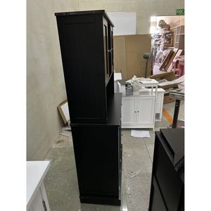 Mobiletto da Bagno Alto Nero a Due Scomparti con Cesto per Biancheria Sporca Ribaltabile e 2 Ripiani Regolabili - Product Image 5