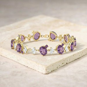 Pulsera con Dije de Amatista Natural de Corte Ovalado, Plata de Ley 925, 12 Gramos, Certificada, Lujosa y Elegante, para Boda o Compromiso, Gema Púrpura - Product Image 1