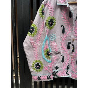 Hand Embroidered Cotton <b>Jacket</b> Floral <b>Pattern</b> Turn-down Collar Full Sleeve Spring Women's Boho Chic Coat Button Closer - Product Image 4