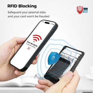 Porte-cartes et pince à billets 2-en-1 en fibre de carbone véritable mat de haute qualité, antivol, minimaliste, en cuir PU, portefeuille fin pour affaires - Product Image 6