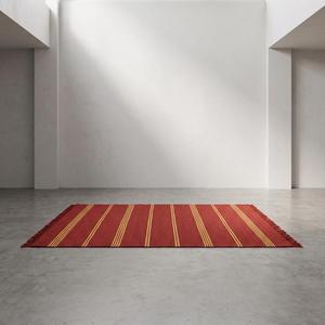Elegant Handwoven <b>Wool</b> Solid Color Area Rug <b>Red</b> Golden Textured Carpet Fringe Modern Style for Living Room Bedroom Home Decor - Product Image 4