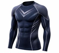 Kaos Rash Guard Pria Lengan Panjang O-Neck Custom Print Logo Depan Anti-UV Ramah Lingkungan Spandex Cepat Kering Bernapas Sporty