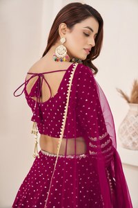 Ensemble Lehenga Choli pour femmes en georgette, dentelle et sequins, longueur au sol, tenue de mariage ethnique - Product Image 4