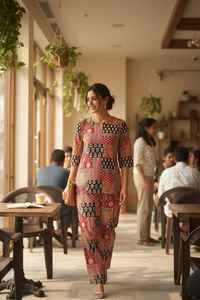 Ensemble de vêtements de nuit en coton imprimé bohème pour femmes, haut à manches longues avec pantalon droit, vêtements de maison - Product Image 2