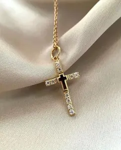Collier pendentif croix en moissanite taille brillant de luxe, en argent sterling 925 plaqué or jaune, bijoux religieux hip-hop pour - Product Image 4