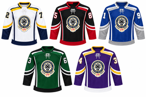 Camiseta de hockey sobre hielo morada sublimada personalizada, uniforme del equipo de la Unión Local de Carpinteros 276, transpirable, con cuello en V y mangas con cordones. - Product Image 6