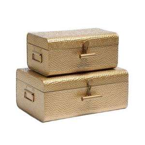 Juego Premium de 2 Baúles Metálicos con Diseño Martillado para Almacenamiento en el Hogar, para Ropa y Joyería, Baúl Portátil con Acabado Dorado - Product Image 1