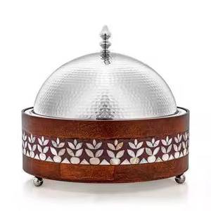 Casserole de luxe en métal avec couvercle rabattable, boîte isotherme pour plats chauds, boîte à chapati, incrustation nacre, écologique, artisanale, compatible chauffage - Product Image 3