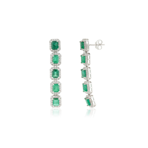 Nueva colección artesanal de pendientes colgantes con halo de esmeraldas naturales y diamantes para boda, joyería de oro blanco sólido de 14 quilates. - Product Image 3
