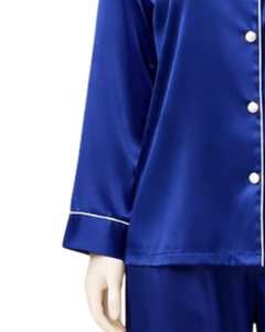 Conjunto de Pijama de Satén Azul Rey Personalizado para Mujer, Ropa de Dormir de Manga Larga con Botones, Estilo Seda, Conjunto de Dos Piezas Cómodo para Estar en Casa - Product Image 4