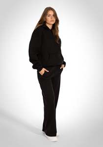 เสื้อฮู้ดดี้โอเวอร์ไซส์สีดำสำหรับผู้ชาย ผ้าฝ้ายฟลีซหนานุ่ม ทรงบ็อกซี่ ไหล่ตก สไตล์สตรีทแวร์ รับสกรีนโลโก้ ขั้นต่ำในการสั่งซื้อน้อย - Product Image 5