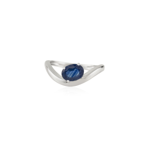 Anillo apilable de banda ondulada hecho a mano con zafiro azul de alta calidad para unisex, oro blanco K14, joyería para pedidos al por mayor. - Product Image 1
