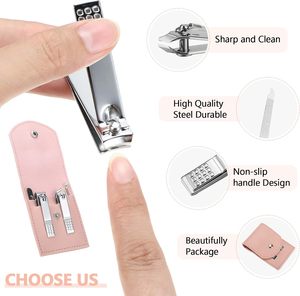 Factory Direct Japanese Steel Nail Clippers Set PU Leather Pouch Nail File Ear Pick Portable Manicure Kit - Product Image 3
