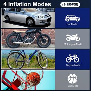 Inflador de Neumáticos Digital Inalámbrico de 150 PSI con Luz LED y Compresor de Aire con Banco de Energía de Emergencia para Autos, Motocicletas, Bicicletas y Balones - Product Image 2