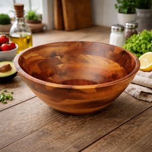 <b>Large</b> Handmade Polished Durable Heat Resistant Eco-Friendly Dishwasher <b>Safe</b> Modern Acacia Wood Disposable Salad Serving Home - Product Image 5