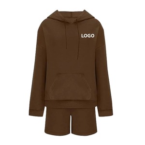Ensemble court à capuche pour femme, personnalisé, de haute qualité, en mélange de coton épais, séchage rapide, style streetwear et fitness, pour l'hiver, vente en gros, 260 g/m² - Product Image 2