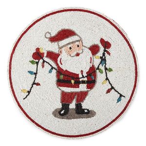HK EXPORTS Handmade Modern Durable <b>Beaded</b> <b>Coaster</b> Christmas Wreath Holiday Round Drink Embroidery Festive Table Decor - Product Image 2
