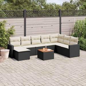 Ensemble de canapés de jardin modulaires en rotin PE noir, mobilier d'extérieur, 9 pièces, design contemporain, coussins en mousse haute densité - Product Image 1