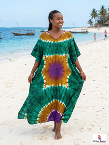 Women Beach Printed <b>Kaftan</b> Dress Loose Fit Comfortable <b>Summer</b> Cover Up Resort Wear Island Holiday Style Custom Bulk Supply - Product Image 3