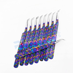 Pince à épiler professionnelle RMI personnalisée à 45 degrés pour extensions de cils, pointe dentelée, revêtement papier, prise diamantée, en acier inoxydable - Product Image 4