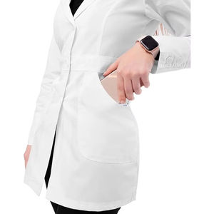 Blouse de laboratoire blanche pour femmes, tissée, coton et polyester, 3 poches, fermeture à boutons-pression, uniforme d'hôpital, blouse médicale - Product Image 3