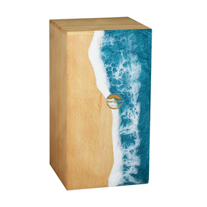 Urne funéraire artisanale en résine et bois naturel, motif vague océanique, pour cendres humaines, par AYAANS - Product Image 6