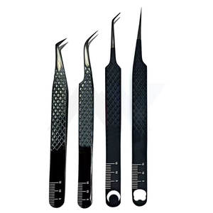 Lot de 4 pinces à cils noires en acier inoxydable durable, pinces à extensions de cils CNC à pointe en fibre - Product Image 1