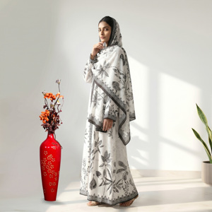 Premium Bember Crepe Plus Size Modest Abaya with Matching Hijab Black and White Solid Wedding <b>Islamic</b> <b>Clothing</b> - Product Image 4