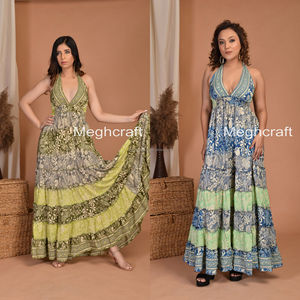 ชุดมินิเดรสผ้าไหมอินโดเวสเทิร์นสองชั้นสำหรับผู้หญิง - ชุดเดรสชายหาดคอ halter สไตล์โบฮีเมียนไซส์พลัส - Product Image 5