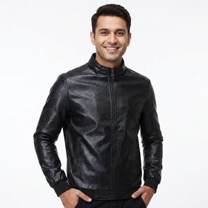 2026 Latest Design Men's Stand Collar Full Sleeve <b>Winter</b> Casual Wear Pure <b>Leather</b> <b>Jacket</b> with Wool Custom <b>jacket</b> for men - Product Image 1