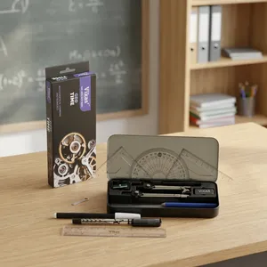 Suministro Directo de Fábrica: Juego Completo de Instrumentos de Geometría Metálicos Geotime, Compás, Divisor, Escala, Esquadro, Transportador, Hecho en India - Product Image 6