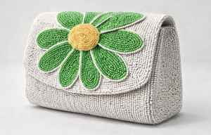 Bolso de Mano de Lujo Hecho a Mano, Clásico, Blanco y Verde, con Cuentas de Perlas, Forro de Algodón, Bordado de Flores Magnéticas, para Fiestas Nocturnas, para Mujer - Product Image 4