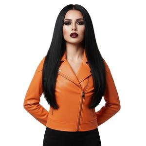 Bulk Supply <b>Women</b> Orange <b>Leather</b> Motorbike <b>Jacket</b> Custom Design <b>Real</b> <b>Leather</b> Biker Outerwear Wholesale Professional Standard - Product Image 1