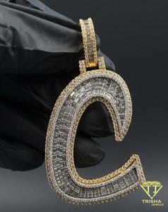 Hip Hop Iced Out C Letter <b>Pendant</b> Moissanite Diamond Gold Chain Bling <b>Initial</b> Necklace Statement Jewelry Gift - Product Image 2