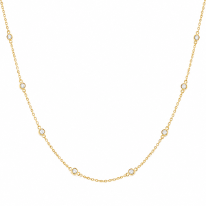 Collier en or jaune 18 carats plaqué or avec moissanite, chaîne à maillons, serti clos, forme ronde, diamant pour femme, cadeau - Product Image 1