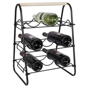 Modern Arched Industrial Stylish Wine <b>Shelf</b> 6 Bottles Countertop Metal Black Cabinet <b>Bar</b> Kitchen Wine Holder With Wood Handle - Product Image 2