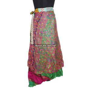 Faldas Étnicas de Seda Sari, Reversibles de 2 Capas, Faldas Largas de Seda Mágica, Estilo Bohemio Indio, Vestido Multifuncional de Doble Capa - Product Image 5