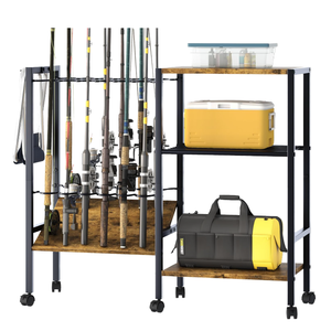 Garaje interior personalizado de gran capacidad móvil multifuncional Metal madera caña de pescar estante de almacenamiento herramienta de pesca Carro de almacenamiento - Product Image 1
