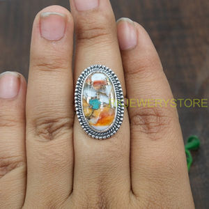 Anillo de Plata de Ley 925 con Gema de Turquesa de Ostra Espinosa Naranja de Alta Calidad, Diseño Hecho a Mano, Anillo de Promesa, Joyería Boho - Product Image 2