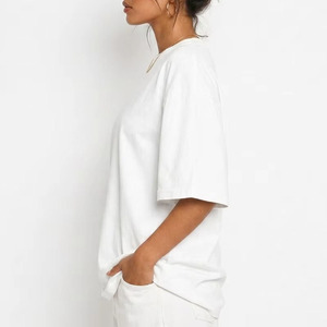 Camiseta Blanca Oversize para Mujer, Corte Holgado, Hombros Caídos, Cuello Redondo, Manga Corta, Informal, Verano, Talla Grande, Algodón - Product Image 3
