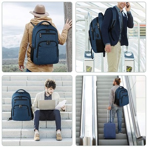 Sac à dos décontracté gris Oxford avec port USB et poche latérale en maille, unisexe, usage quotidien, capacité 20-37L, poignée souple, fermeture éclair - Product Image 5
