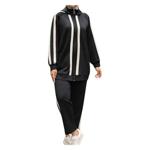 Lightweight Breathable Quick Dry Four-Way Stretch Polyester/Cotton Colorblock Pattern <b>Modest</b> Long Activewear Gymwear Muslim - Product Image 2