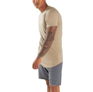 T-shirt de sport confortable et léger pour la musculation, coupe ajustée, col rond, ourlet incurvé, manches raglan, couleur beige, vente en gros - Product Image 3