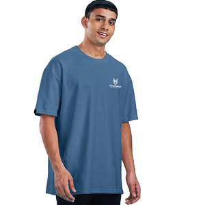 เสื้อยืดโอเวอร์ไซส์ผู้ชาย ผ้าฝ้าย 100% ทรงหลวม ลายเรียบ ผ้าเจอร์ซีย์ 240 กรัม โลโก้ด้านหน้า ดีไซน์เรียบ - Product Image 4