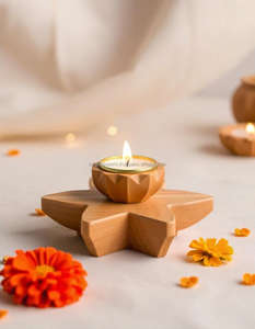 เชิงเทียน Diwali ทำด้วยมือทำจากไม้ขาตั้งสำหรับตกแต่งเหมาะสำหรับการจัดแสงตามเทศกาลและการตกแต่งบ้านที่หรูหรา - Product Image 2