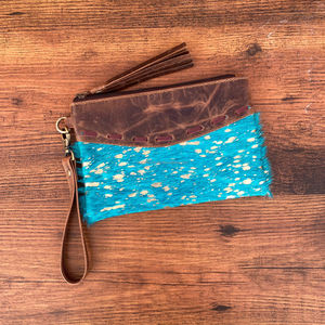 กระเป๋าหนังวัวมีซิปแบบคล้องมือสำหรับผู้หญิงกระเป๋าใส่บัตรเครดิตหนังแท้โลหะสำหรับเดินทาง - Product Image 2