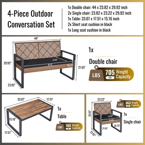 Set di Mobili da Giardino in Legno di Acacia a 4 Pezzi, Finitura Moderna Nera per Balcone, Veranda, Giardino e Prato - Product Image 6