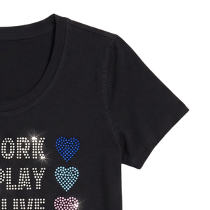 T-shirt graphique en strass pour femmes, avec citation inspirante, col rond, manches courtes, vêtements décontractés à la mode pour tous les jours - Product Image 3