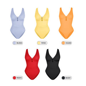 Traje de baño de una pieza para mujer, talla grande, con diseño de cuello en V profundo, fruncido, de malla, con almohadillas y efecto push-up - Product Image 5